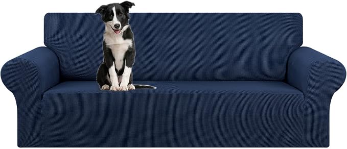 Stretch Oversized Couch Covers for Sofa Slipcover,Navy Blue | 1-Piece Washable Sofa Cover (94"-110") 4-Seater Furniture Protector, Soft Jacquard Non-Slip Elastic Bottom for Dogs & Kids