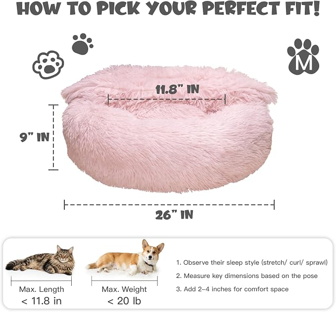 Himax 26in Covered Medium Dog Bed with Blanket Attached Calming Burrow Pink | Anti-Anxiety Donut dog bed with cover, Washable Round Fluffy Pet& Cat Beds