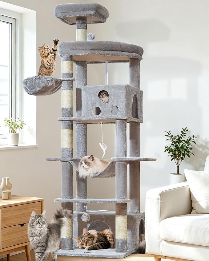 Taoqimiao 79in Cat Tree, Tall Large Cat Tower for Indoor Adult Cats S10W | Easy assembly, Sturdy, Multi Level, Easy Clean, Cozy Condo, Perches, Baskets, Suitable for Kittens and Adult Cats