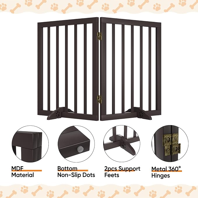 Freestanding Foldable Dog Gate 2 Panel,Fully Assembled Dog Gates for Doorways, Wooden Pet Gates for The House, 24-inch Tall Pet Gate Indoor