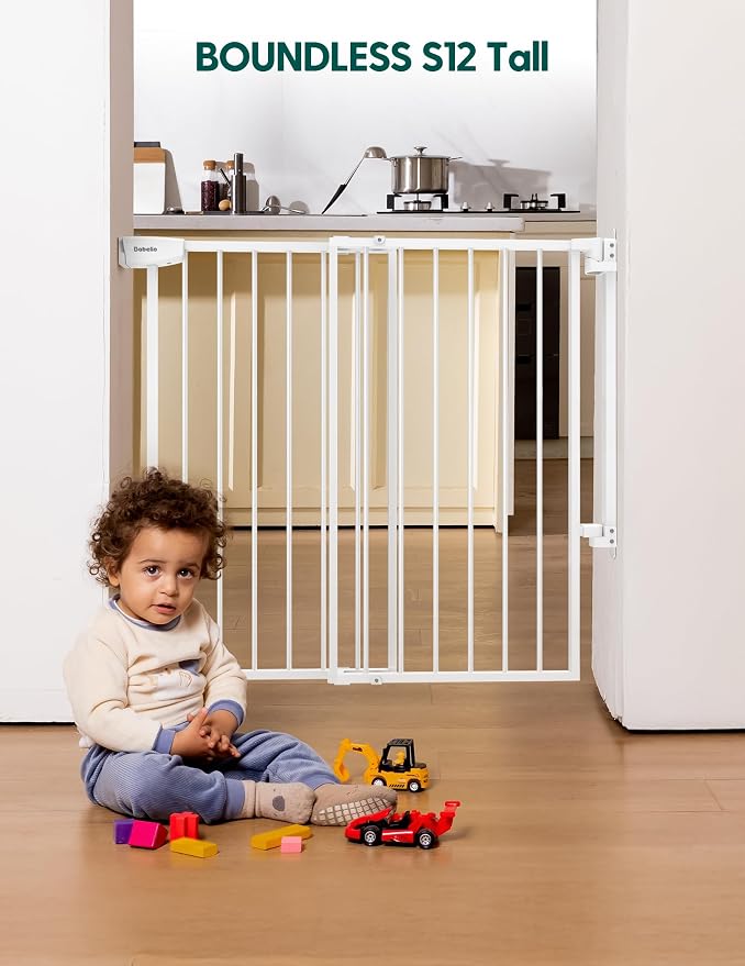 Babelio Extra Tall No Bottom Bar Baby/Dog Gate, 34" H, 29.7-46.5" W, White | Hardware Mount Pet Gate for Indoor Doorways and Hallways with Auto Close, Stay-Open, Wide Walk-through Door, Easy Install