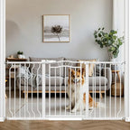 Fairy Baby 53.1"-62.5" Extra Wide Baby Gate for Doorways, Pressure Mounted Dog Gates for Stairs Indoor, Auto-Close Metal Pet Gate for House, No Drill Easy Walk Thru Safety Child Gate with Door, White