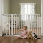 Mumeasy 36" Extra Tall Baby Gate for Doorways, 29.7"-57" Extra Wide Dog Gate for Stairs, Pressure Mounted Auto Close Pet Safety Gate with Easy Walk Thru Door, Large Indoor Child Gate for House, White