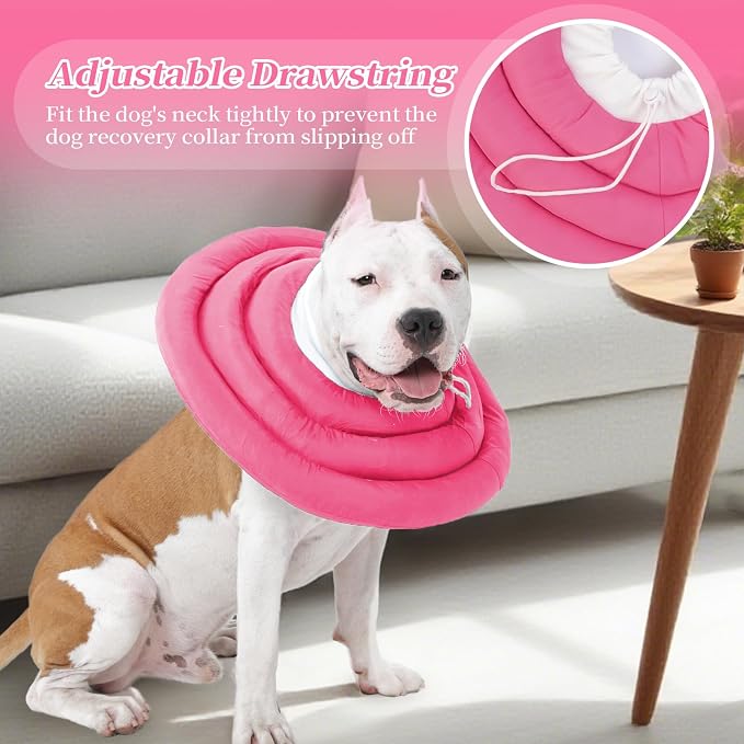 IDOMIK Dog Recovery Collar, Waterproof Soft Dog Cone After Surgery | Comfy Protective Elizabethan Collar Alternative for Dogs Cats, Adjustable Pet Neck Donut Cone Anti-Licking Wounds,Rose,XL