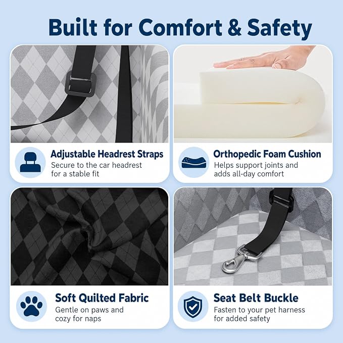 Dog Car Seat for Medium & Large Dogs Up to 55 lbs, Pet Booster Seat with 4 Storage Pockets, Travel Dog Car Bed with Memory Foam Cushion, Reversible Cover, Non-Slip Base for SUV Back Seat