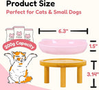 Elevated Ceramic Cat Bowls with Bamboo Stand for Cat Bowl, Whisker Friendly Shallow Cat Plate, Stable Raised Cat Food Riser for Indoor Cats (Pink, Set of 1)