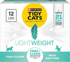 Purina Tidy Cats Lightweight Free and Clean Unscented, Multi-Cat, Clumping, 99.9 Percent Dust Free Cat Litter - 12 lb. Box