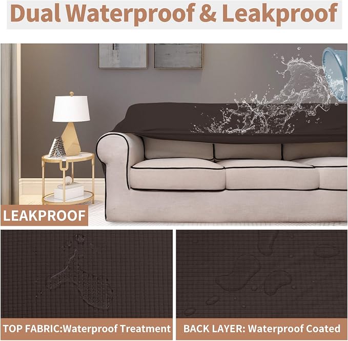 Easy-Going 100% Waterproof Couch Cover, 3 Cushion Couch Slipcover for Sofa | Leakproof Sofa Cover, Stretch Jacquard Furniture Protector Against Stain Spill from Kids, Pets, Dog (Sofa, Chocolate)