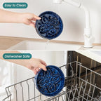 vancasso Ceramic Slow Feeder Dog Bowls, Puzzle Dog Food Bowls with Floral Maze, Anti -Slip Pet Food Dish for Small Breed, 0.6 Cups, Blue