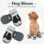 Allroaring 4PCS Anti-Slip Dog Boots,Dog Shoes for Hot Pavement Black-6 | Non-Slip Rubber Sole, Durable Reflective Straps, Paw Protector for Snow & Hot Pavement, for Medium Large Dogs – Pink/Black