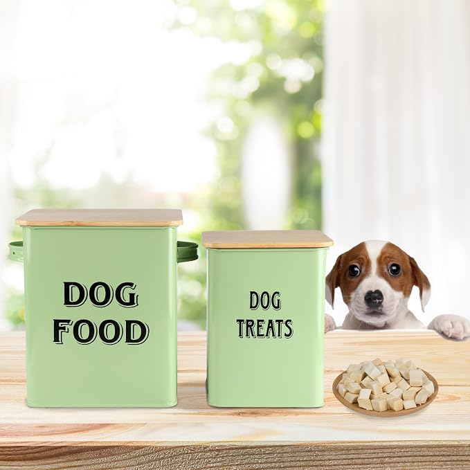 Morezi Dog Food Storage Container Farmhouse Pet Food Treats Bin with Lid and Scoop, Perfect Sturdy Canister Tins for Kitchen Countertop, Shelf, Great Gift for Pet Owners - Dog Food - Green