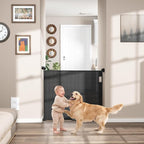 Babepai Retractable Baby Gates for Stairs, Retractable Dog Gate for Indoor/Outdoor Use | Child Gates for Doorways, Deck, Porch, Hallways, Patio (Black, 72" Wide × 34" Height)