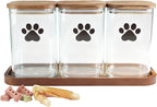 37oz Glass Dog Treat Jars Set of 3,Clear Dog Treat Container with Wooden Lids,Airtight Cat Treat Jar,Small Pet Treat Canister,Puppy Food Bin-Keep Fresh Crispy-Brown