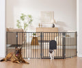 No Pawblems Full Metal Freestanding Dog Gate with Cat Door, 30" Tall | Foldable Pet Gate for Indoor/Outdoor, Zoned management, Dog Fence for Families with Multiple Pets, 104" Wide, 4 Panels, Black