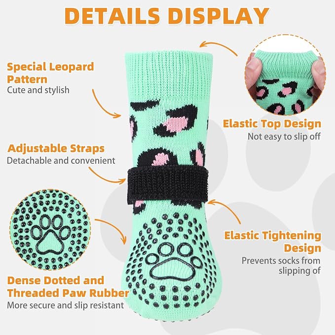 KOOLTAIL Anti Slip Dog Socks for Hot/Cold Pavement to Prevent Licking Paws, Paw Protector&Dog Boots with Grippers for Hardwood Floors,Traction Control No Twist Booties for Small Medium Large Dogs S