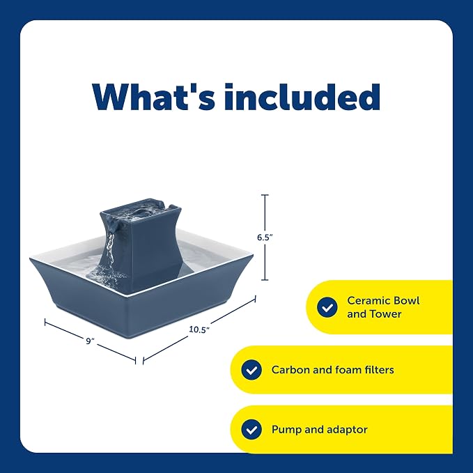 PetSafe Cat and Dog Water Fountain - Automatic Water Dispenser - Drinkwell Pagoda Ceramic Fountain for Pets - Filter Included - Blue - 70 oz, Model:PWW00-14898 | 2 Falling Water Streams Encourage Hydration, Cat & Small Dog Water Fountain, Carbon Filter...