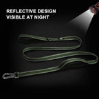 TwoEar 4FT 1IN Strong Green Dog Leash with 2 Padded Handles, Traffic Handle Extra Control, Comfortable Soft Dual Handle, Auto Lock Hook, Reflective Walking Lead for Small Medium and Large Dogs
