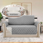 H.VERSAILTEX Reversible Loveseat Cover Water Resistant Furniture Protector for Dogs Non Slip Couch Cover with Elastic Strap Washable Loveseat Slipcover(Oversized Loveseat, Light Grey/Beige)