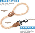 Mile High Life Dog Leash Braided Cotton Rope with Leather-Reinforced Ends | Rust-proof 360° swivel clasp, Heavy-duty for medium/large dogs. Great for weddings, daily walks (18IN, 1/2", Light Brown)