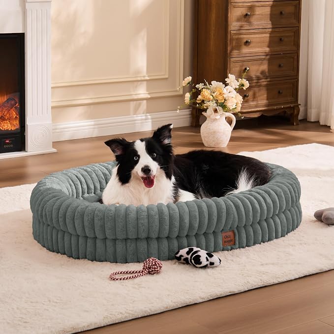 ChiXnuggle Orthopedic Dog Bed, Washable Cover, Faux Fur Bolster Pet Couch | waterproof,egg crate foam,non-slip bottom,for extra large dogs,grey,41*30*7,dog sofa