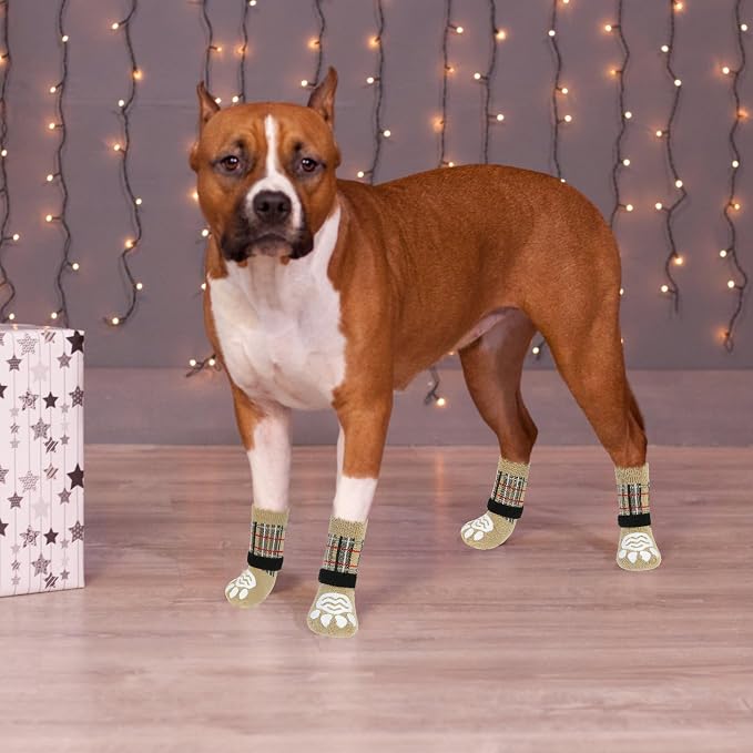 PUPTECK Anti Slip Dog Socks with Double Grippers for Hardwood Floors, Shoes for Hot/Cold Pavement, Boots & Paws Protectors to Prevent Licking, Traction Booties for Senior Small Large Dogs