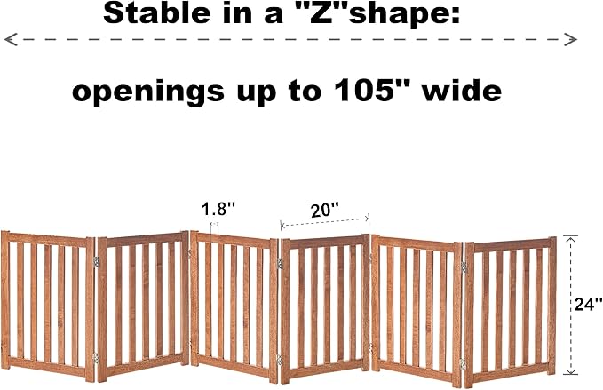 LZRS Extra-Wide Freestanding Wooden Dog Gate Indoor – 120" W x 24" H Foldable Safety Pet Barrier for Doorways, Hallways, Kitchens, and Long Staircases, Durable Design fit Small to Medium Dogs, Oak