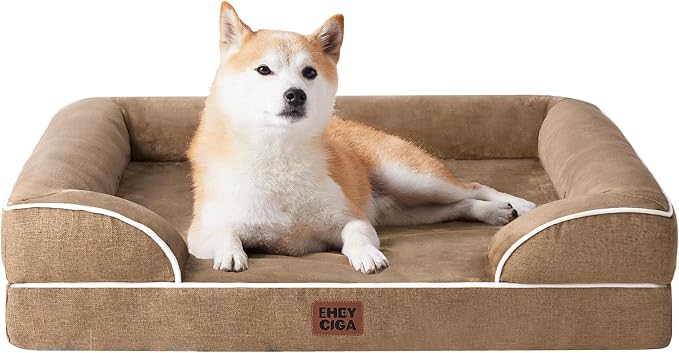 EHEYCIGA Orthopedic Dog Beds Large Sized Dog, Waterproof Washable Pet Bed | Non-Slip Bottom and Egg-Crate Memory Foam XL Dog Couch Bed with Washable Removable Cover, Camel