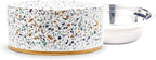 Terrazzo Single Elevated Pet Bowl Stand, Small, White | Removable Stainless Steel 16oz Inner Bowl, For Small Dog Breed or Cat, Raised Food or Water Station