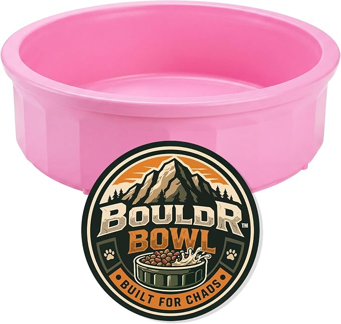 Pet Crock Bowl – Thick Durable Plastic Non-Tip Food & Water Dish for Dogs, Cats & Small Animals – Indoor/Outdoor – Chew Resistant, Easy Clean (Pink, Large 48oz)
