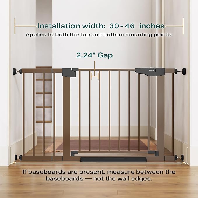 Cumbor 2 Pack 30-46" Baby Gate for Stairs, Mom's Choice Awards Winner-Auto Close Dog Gate for doorways, Easy Install Pressure Mounted Pet Gates Indoor, Easy Walk Thru Wide Safety Gate for Dog, Brown