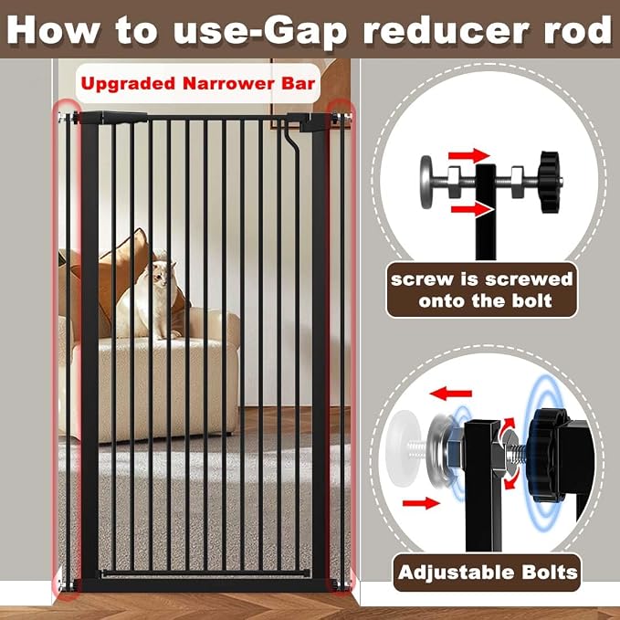 Fairy Baby 51.1" Extra Tall Pet Gate 29.5"-32.6" Wide Dog Gate for Doorways | Adjustable Auto Close Tall Cat Gate, Pressure Mounted Baby Safety Gates, 1.37" Narrow Bar Spacing Metal Gate Indoor, Black