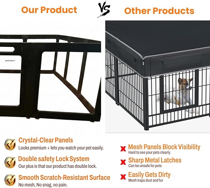 Transparent Indoor Dog Playpen with Safety Lock, Indoor Dog Fence for Small & Medium Pets | Secure, Stylish, Easy Clean Play Pen for Dogs & Pets with Scratch Resistant Panels (Black, 10 Panel)