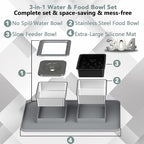 Dog Bowl Set, No Spill Dog Water and Food Bowl with Slow Feeder | Large Capacity 304 Stainless Steel Bowls, 3-In-1 Set, Slows Drinking, Anti-Slip Mat, Easy to Clean, Home/Travel, 6-7 Cups