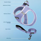 Best Pet Supplies Voyager Step-in Air All Weather Mesh Harness and Reflective Dog 5ft Leash Combo with Neoprene Handle, for Small, Medium and Large Breed Puppies - Lavender, S
