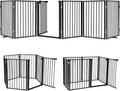 Snagle Paw Full Metal Freestanding Dog Gate with Door, 120” W x 24” H Pet Gate with Support Feet for Doorways, Stairs and Hallways, Portable Dog Fence for Indoor Use(24" 6 Panel, Black)