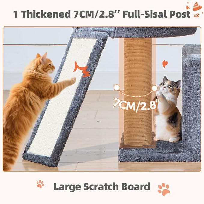 Taoqimiao Sturdy Cat Tree, 55.1In Cat Tower for Indoor Cats, Large Platform | Rotatable Round Condo with Large Scratch Board, Extended Cat House, Thickened Full-Sisal Scratching Post, Smoky Gray, F10G