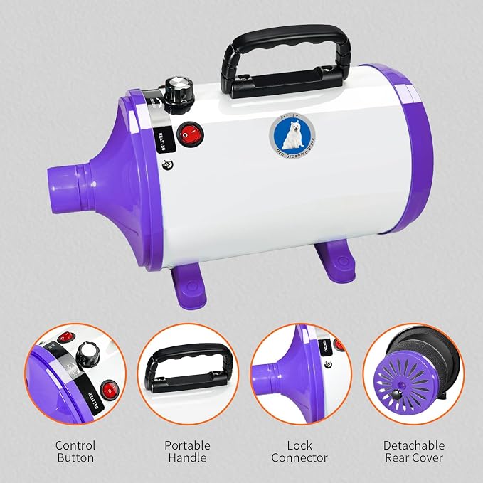 Dog Dryer,High Velocity Professional Dog Grooming Dryer | Adjustable Temperature and Speed with 4 Different Nozzles