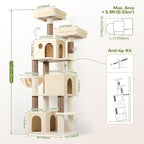 Globlazer F71 Cat Tree Tall, 71in Cat Tower for Indoor Cats, Beige | Multi-Level 3 Condos for Indoor Cats, XL Cat Tree Tower with Scratching Posts, Soft Extra Large Hanging Basket