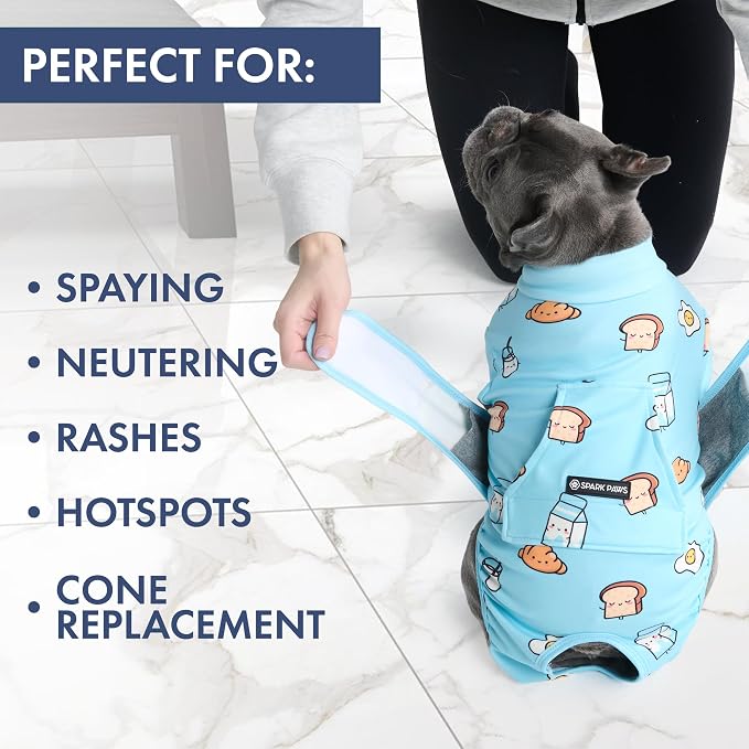 Spark Paws Dog Surgery Recovery Suit – Dog Recovery Suit After Surgery, Anti-Lick Dog Onesie, Abdominal Wound Protector, Soft Cone Alternative for Spay Neuter Male Female Pet Recovery - Breakfast, 2XL