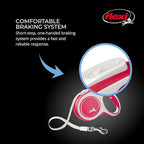 FLEXI New Comfort Tape Retractable Dog Leashes for Large Dogs Upto 110 lbs. – 26 ft., Red/Pastel | Tangle Free Pet Walking Leash with One-Handed Brake, Pause, Lock|German Quality Product