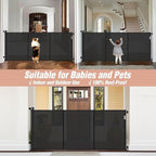 Reinforced 42" Tall x 75" Wide Retractable Baby Gate Prevent Crawling Under | Indoor/Outdoor Tall Retractable Dog Gate, Space-Saving, One-Hand Use, Scratch-Resistant Mesh, Safety Lock, Easy Install/Black