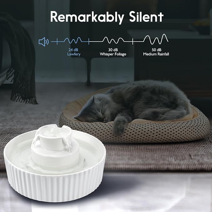 Lawfery Ceramic Cat Water Fountain, 2.1L/71oz Cupcake Pet Fountain | 3 Carbon Filters, 2 Quiet Pumps, Heavy Ceramic Body, and 360° Drinking Area, Drinking Bowl for Indoor Cats and Small Dogs