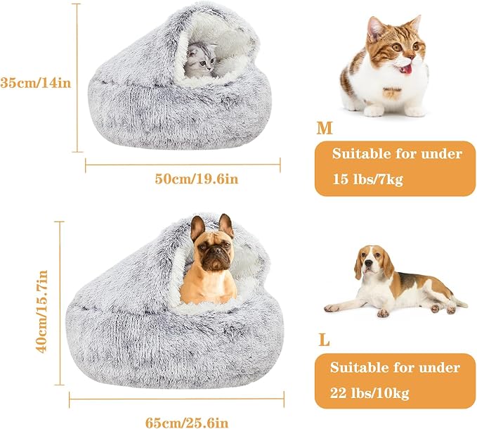 SUOXU Small Dog Bed, Nest Warm Super Soft Plush Faux Fur Washable Dog Bed with Non-Slip Bottom for Medium Small Dogs Snooze Sleeping Indoor (Gray-65cm/25in)