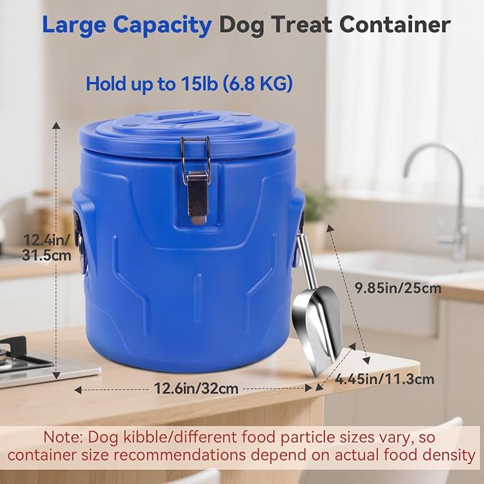 Newget 15lb Airtight Stainless Steel Dog Food Storage Container with Scoop | Airtight, Sturdy, Moisture-Proof, Large Metal Cat & Dog Food Container with Lid, Prevents Pets from Opening, Easy to Clean