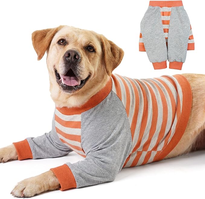 FUAMEY Dog Recovery Sleeve with Elbow Pads, Orange Stripes, 3XL | Elbow Protector, Stop Licking Joints, Protecting Front Leg Arm Wounds, Cover Skin Conditions,Hot Spots