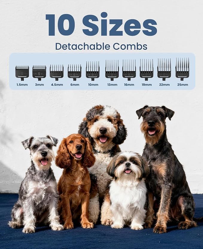 oneisall Dog Clippers for Grooming Thick Heavy Coats | Low Noise,Rechargeable Cordless,Detachable Stainless Steel Blade,IPX7 Waterproof,10 Guide Combs,for Thick/Double/Curly Hair