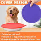 Patelai Stainless Steel Dog Bowls with Silicone Lids for 1.9 Cups Portable Food and Water Dishes for Pets Sealable Containers for 6.3" for Cats & Small Dogs(Red,Purple)