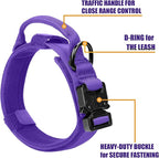 Tactical Dog Collar and Bungee Leash,Military Dog Collar & Leash Set with USA American Flag Adjustable K9 Collar with Heavy Duty Metal Buckle & Handle,with Patches and Airtags Case (Purple, M)