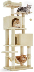 SONGMICS HOME Cat Tree for Indoor Cats, Multi-Level Cat Tower with Sisal Scratching Posts, Hammock and Condo, Beige
