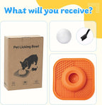 Slow Feeder Dog Bowls & Lick Mat for Liquid and Thick Treat, Anti-Slip Dog Lick Bowl with Interactive Rolling Ball, 5/6 Cup Pup Licking Toy for Large Medium Small Dogs and Cats Orange